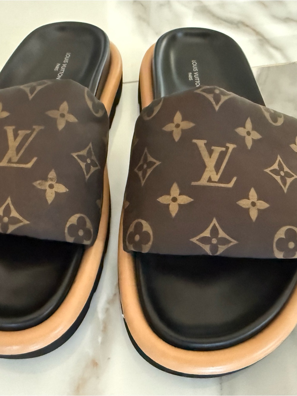 Louis Vuitton Brown Monogram Padded Slide Sandals Size 38